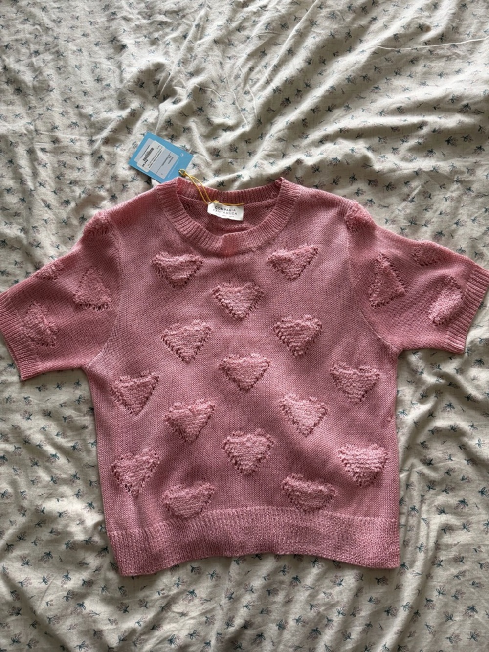 Compania Fantastica - Short Sleeve Pink Heart Knit Tee